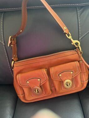 Coach Tan Leather Shoulder Bag with Dual Front Pockets